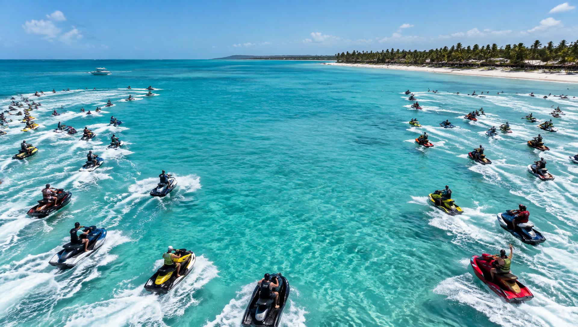 Encontro de jet skis nas águas cristalinas da costa de Alagoas
